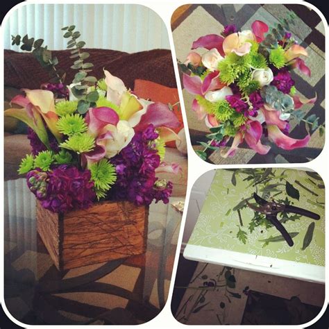 Purple Green And White Calalilies Roses And Mums Diy Wedding Flowers