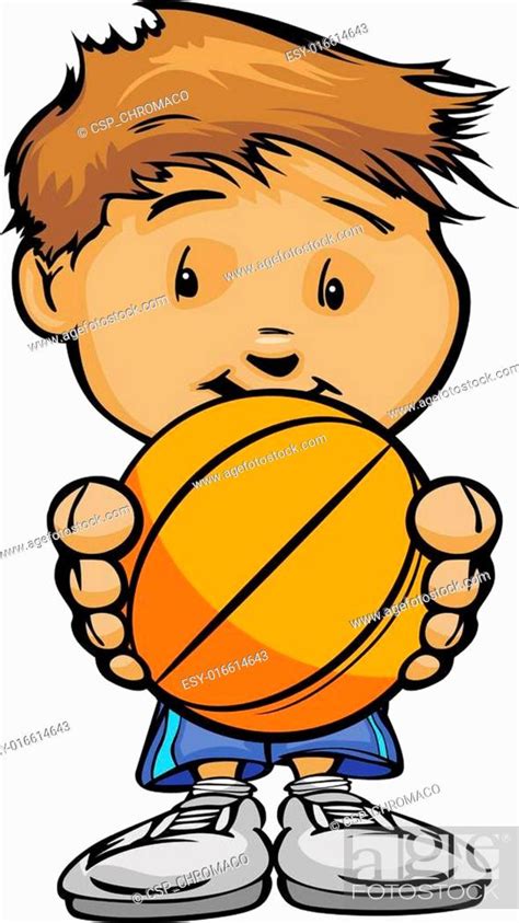 Cartoon Vector Illustration Of A Cute Boy Basketball Player With Hands