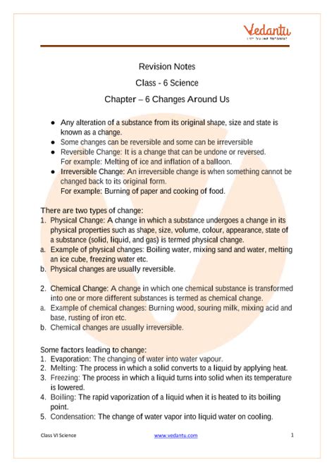 Changes Around Us Class 6 Notes Cbse Science Chapter 6 Pdf