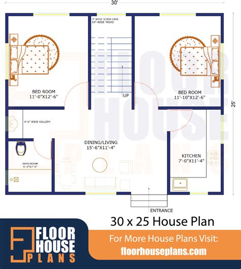 30 X 25 House Plan 2bhk 750 Square Feet