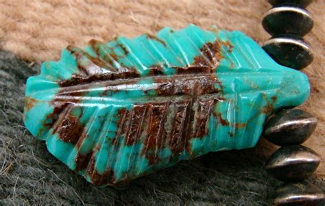 Item 683X Navajo 7pc Turquoise Carved Leaf Necklace Native American