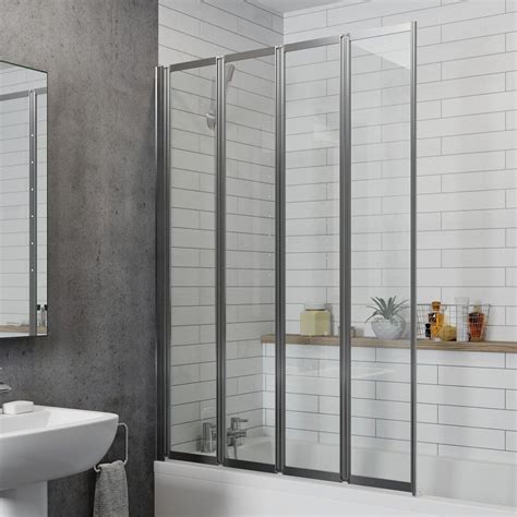 Bathroom Panel Folding Bath Shower Screen Chrome Mm Reversible