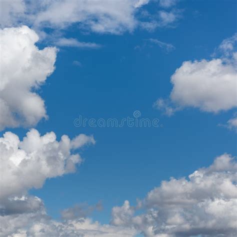 Blue Sky In Cumulus Clouds On A Warm Summer Day Stock Photo Image Of