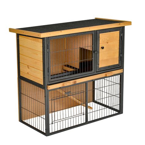 Pawhut Wood Metal Rabbit Hutch Elevated Pet House Bunny Cage Small