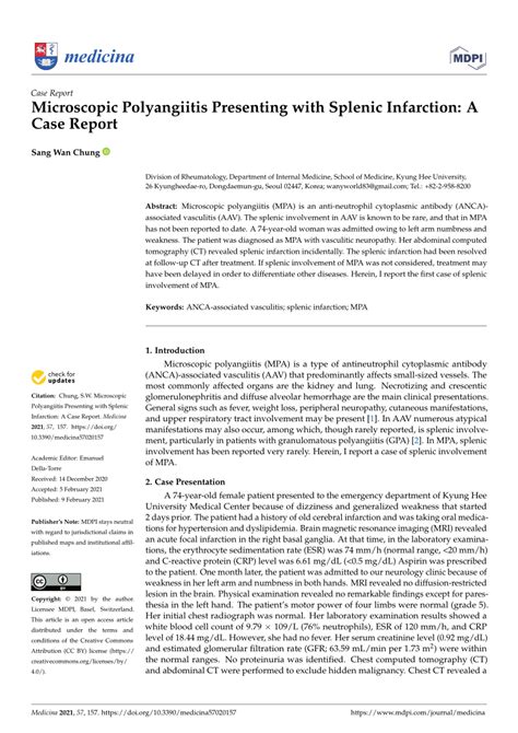 Pdf Microscopic Polyangiitis Presenting With Splenic Infarction A Case Report