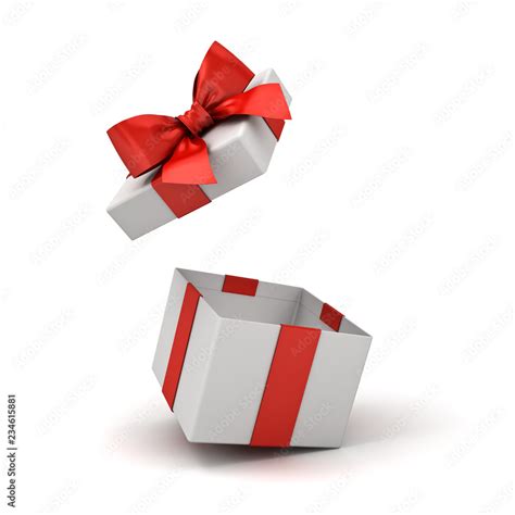Open T Box Or Blank Present Box With Red Ribbon Bow Isolated On