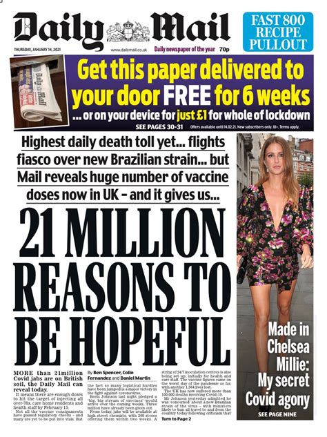 daily mail front page 31st of december 2020 tomorrow s papers today