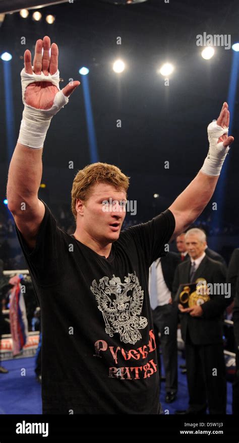 Russian Heavy Weight Boxer Alexander Powetkin Cheers After His Victory Over Us Boxer Rahman At A