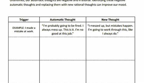 Printables Automatic Negative Thoughts Worksheet | Worksheets Samples