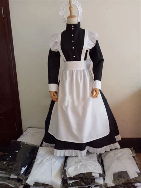 Hot Maid Costume Adult Women Black White Long Gown Arpon Dress Female