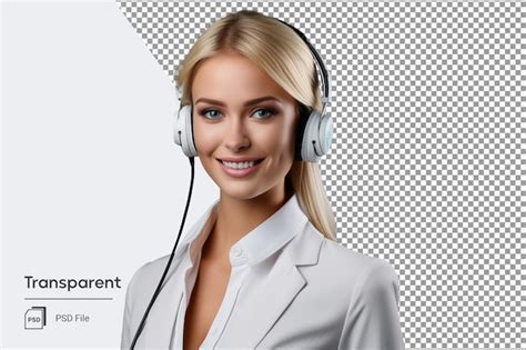 Premium Psd Call Center Support Assistant Woman In White Clothes With