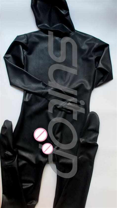 Suitop Mens Full Cover Body Latex Catsuit Rubber Zentai With Penies