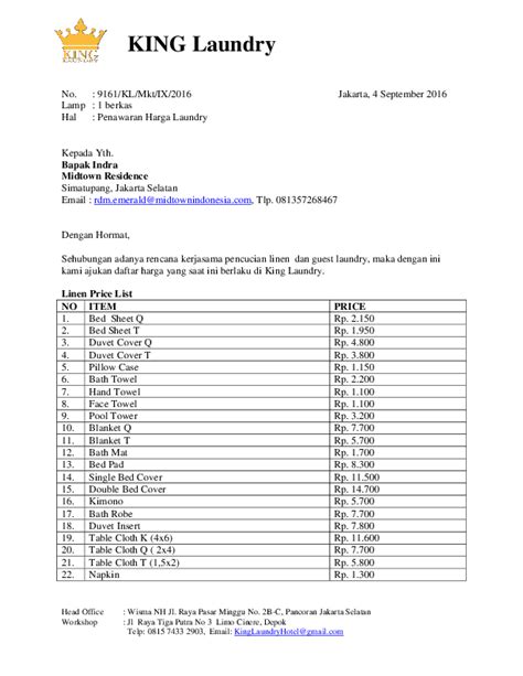 Surat penawaran adalah salah satunya. (PDF) Contoh Surat Penawaran Jasa Laundry Hotel | Sentot Saspahala - Academia.edu