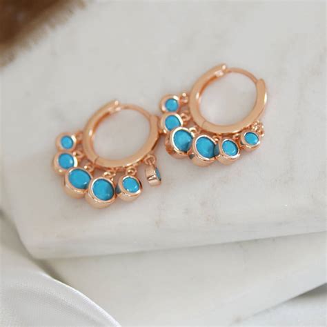 Turquoise Drop Hoop Earrings By Junk Jewels
