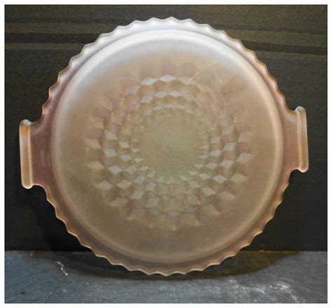 Jeannette Depression Glass Pink Satin Cube Cubist Round Handle Tray 8 Hoosier Collectibles