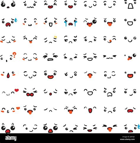 Cute Kawaii Emoji Set Of Doodle Cartoon Faces Stock Vector The Best