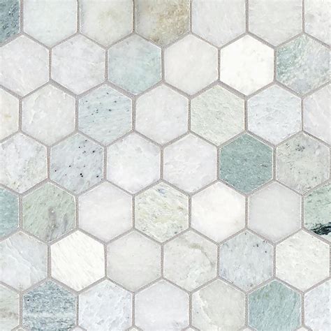 Caribbean Green Hexagon Tumbled Marble Mosaic In 2020 Bathroom Floor
