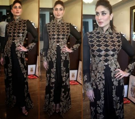 Kareena Kapoor Wear Beautiful Anamika Khannas Black And Gold Floor Ankle Long Length Anarkali