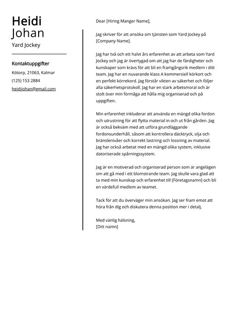 Yard Jockey Exempel på följebrev & guide