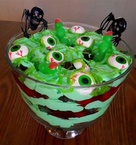 Or how bout some bloody blood shot meat balls? Zombie Trifle | Halloween food desserts, Spooky halloween ...