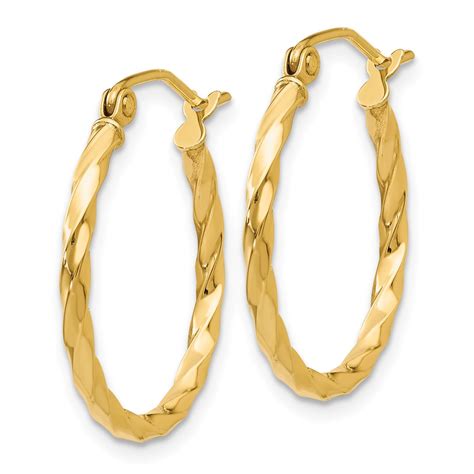 14k Yellow Gold 2mm Twisted Round Tube Hoop Earrings 079 Inch Ebay