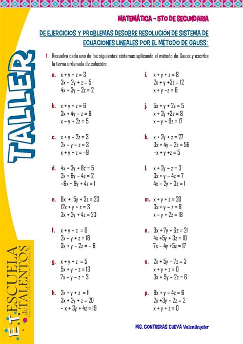 Ejercicios De Sistemas De Ecuaciones Para Quinto De S