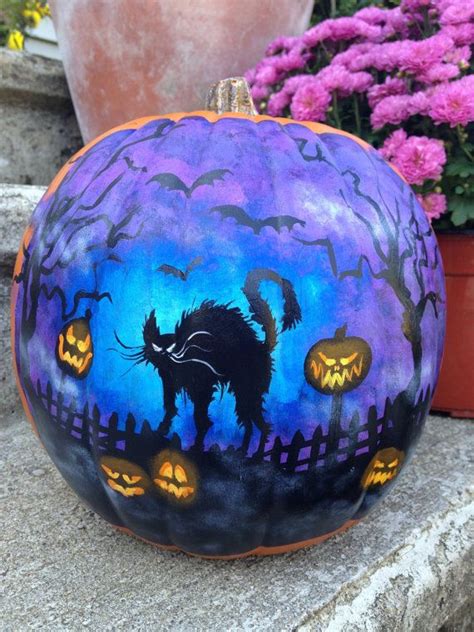 Pumpkin is great for cats. Painted+Plastic+Pumpkin+with+black+cat+scene.+by ...
