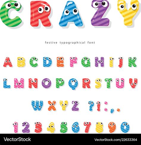 Funny Kids Font With Eyes Cartoon Glossy Colorful Vector Image