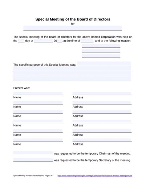 Board Of Directors Meeting Minutes Template Free Printable Templates