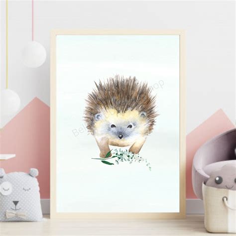 Hedgehog Childrens Wall Art Print Girls Boys Nursery Room Wall Decor