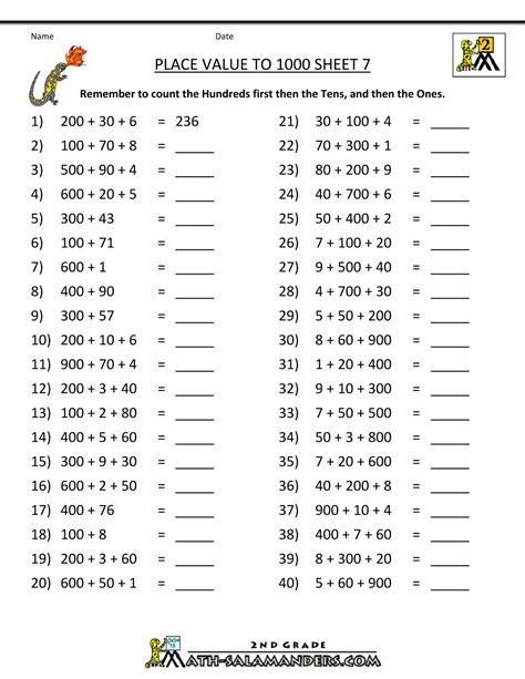 Place Value Worksheets To 1000