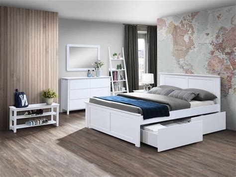 How great is this bedroom storage solution?! white queen size bedroom suite with under-bed storage in ...