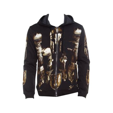 Dolce And Gabbana Black Medieval Armor Print Zip Front Hooded