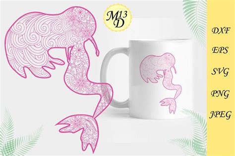 Silhouette Of A Mermaid Tail With Zentangle Flower 1042403 Svgs