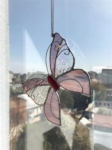 Stain Glass Butterfly Panel Suncatcher Home House Decor Etsy Stained Glass Butterfly Glass