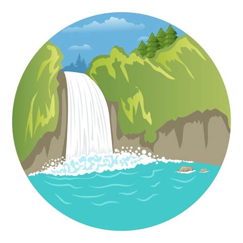 Premium Vector Landscape Waterfall Nature Beautiful Illustration