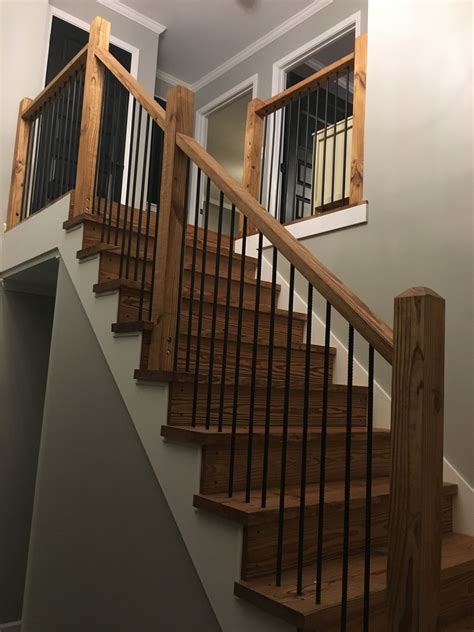 Stairs Rebar And Tung Oil Cabin In 2019 Garage Stairs Design Rustic