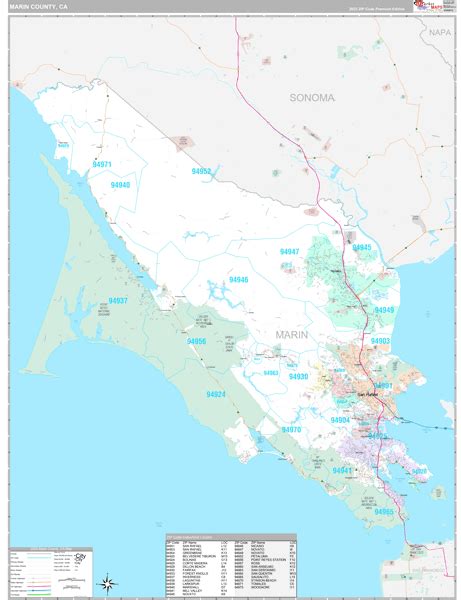 Marin County Ca 5 Digit Zip Code Maps Premium