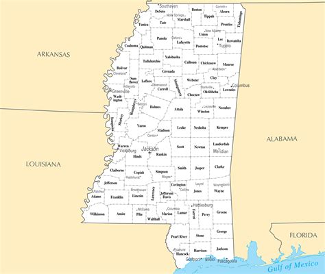 Large Administrative Map Of Mississippi State Mississippi State Large