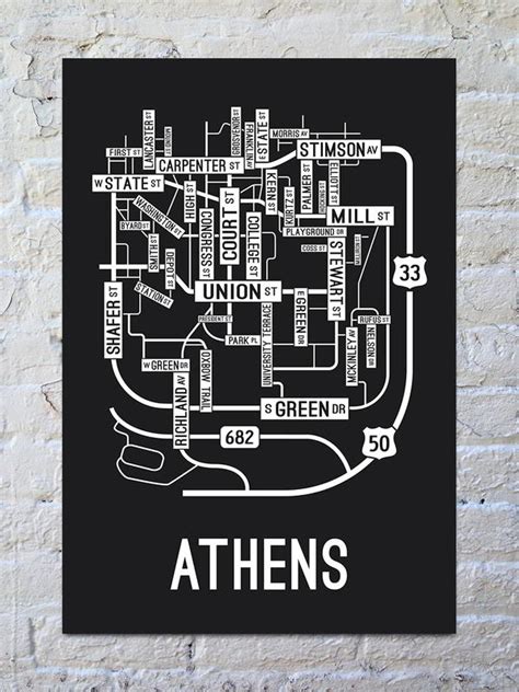 Athens Ohio Street Map Print School Street Posters