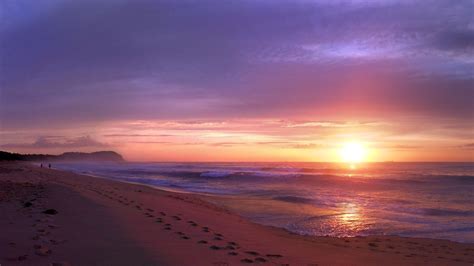 1920x1080 Pink Sunrise Ocean Beach Trail Desktop Pc And