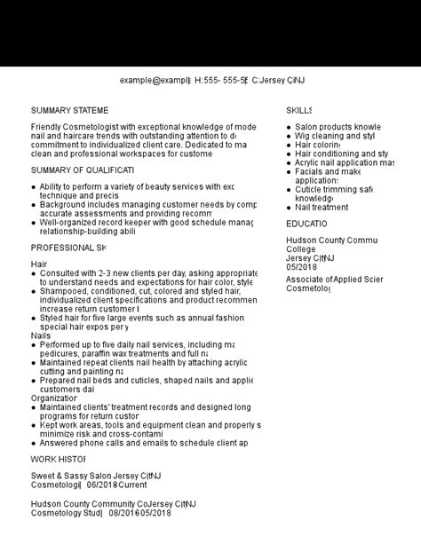 Professional Cosmetology Resume Examples Livecareer