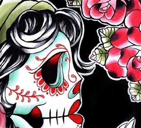 Tattoo Art Sugar Skull Gypsy Girl Dia De Los Muertos Praying Etsy