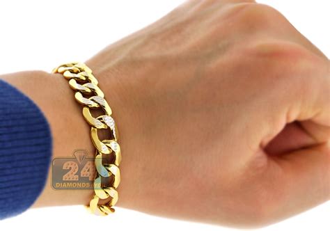10k Yellow Gold Diamond Cut Cuban Mens Link Bracelet 11mm 9