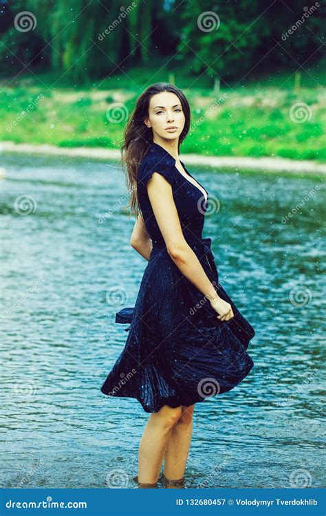 Young Woman Standing In Water Stock Image Image Of Water Nature