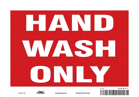 Condor Safety Sign Hand Wash Only Sign Header No Header Vinyl 7 In