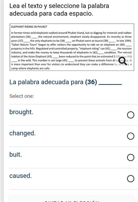 Lea El Texto Y Seleccione La Palabra Adecuada Para Cada Espacio La