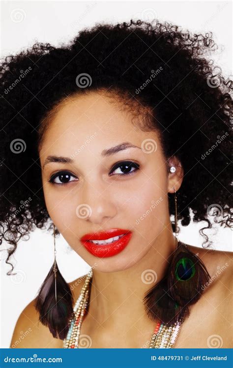 Close Portrait Of Light Skinned Black Woman Stock Image Image Of American Attractive 48479731