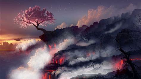 Animated Landscape Wallpaper 4k ~ Anime Landscape Waterfall Cloud 5k