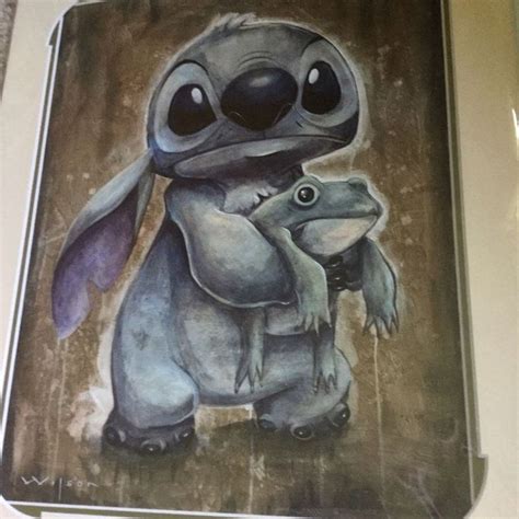 Disney Stitch Toad Hug Matted Art Print Darren Wilson 14 X 18 Collectibles Disneyana